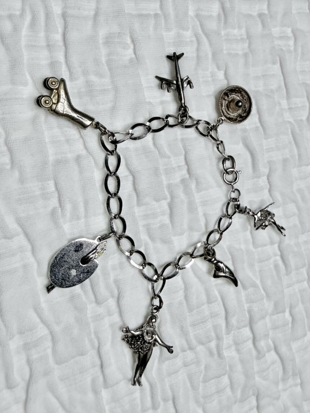 Vintage 1980s Sterling Silver 925 Charm Bracelet Includes 7 Charms ~READ